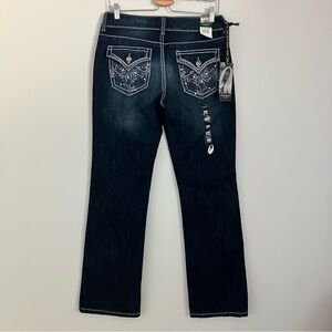 Nine West Jeans Date Night Fit Dark Wash BootCut Bling Flap Pocket Womens Size 8